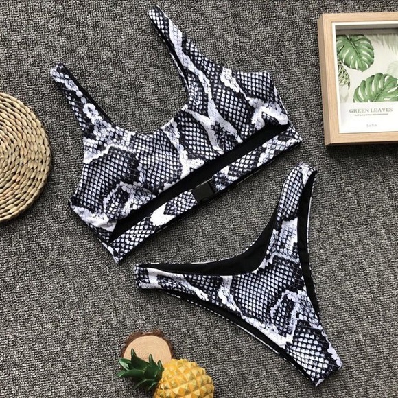 Snake Print Buckle Up Bikini - Picture 1 of 3